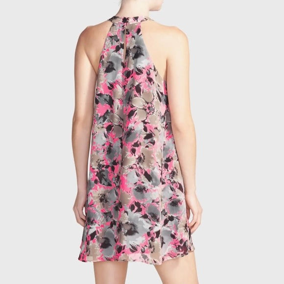 ASTR Women's Gray Pink Floral Halter Neck Sleeveless A-line Mini Dress Size S - Picture 2 of 6
